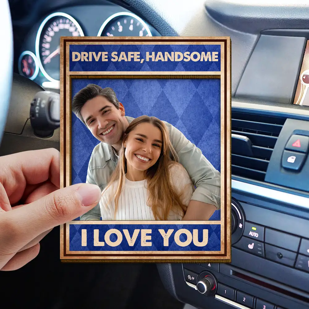 Custom Photo Drive Safe I Love You Vintage Couple - Personalized Custom Shaped Car Visor Clip - Image 4
