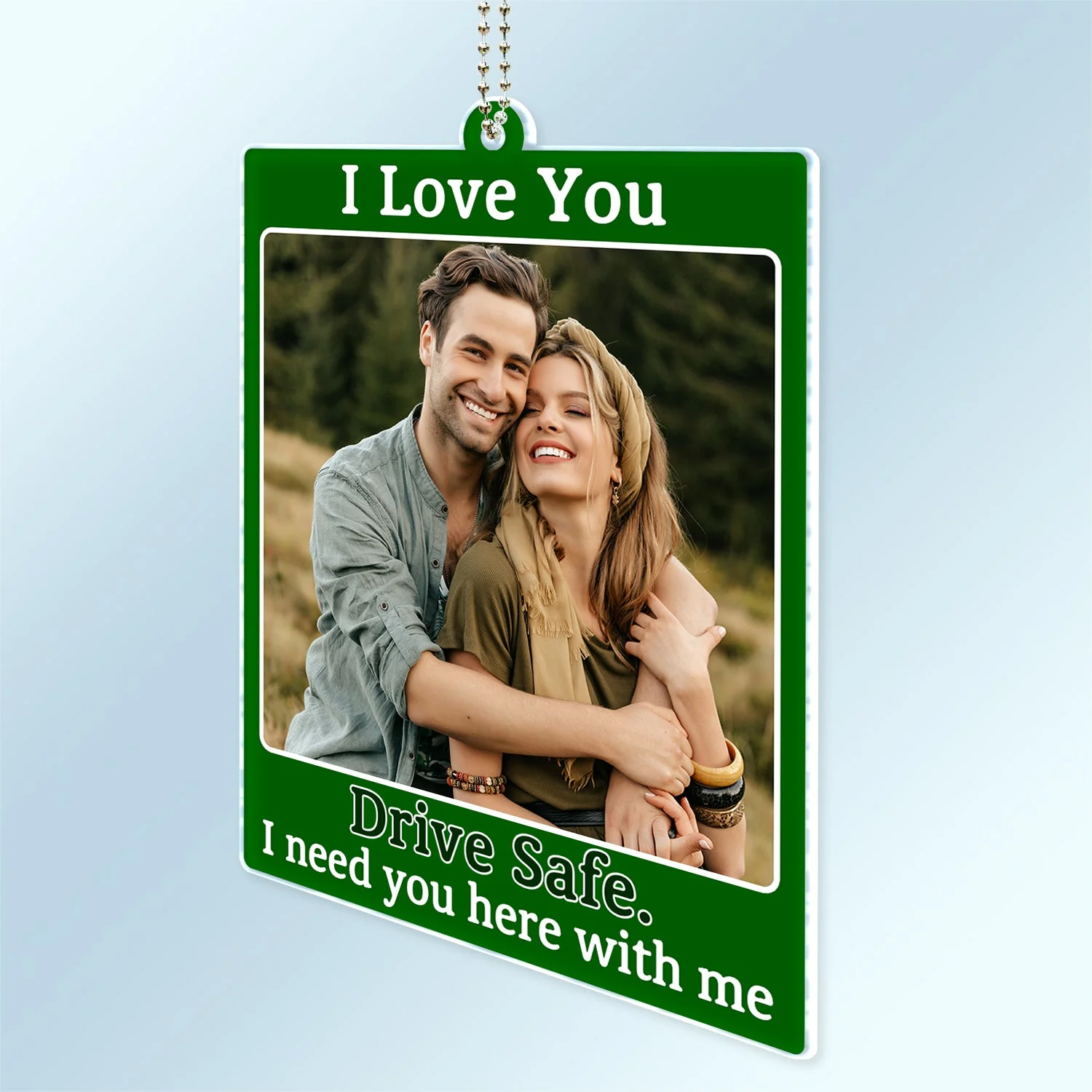 Custom Photo Drive Safe I Need You Here With Me - Gift For Boyfriends, Husbands, Couples - Personalized Acrylic Car Hanger - Image 2