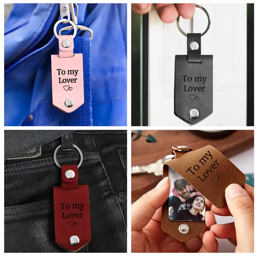 Custom Photo Drive Safe I Need You Here With Me - Gift For Boyfriends, Husbands, Couples - Personalized Leather Photo Keychain - Image 5