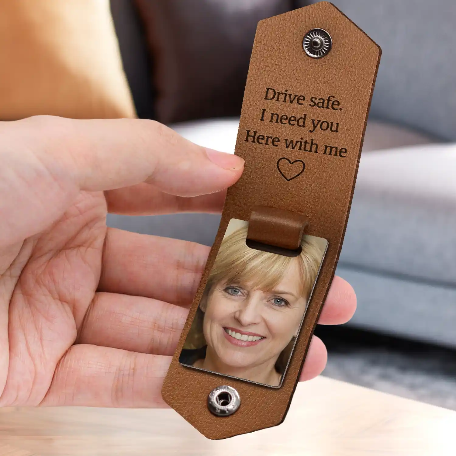 Custom Photo Drive Safe I Need You Here With Me - Gift For Couple, Besties, Friends, Family - Personalized Leather Photo Keychain - Image 3