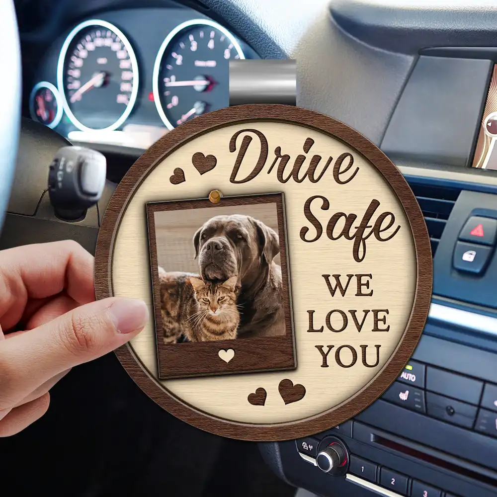 Custom Photo Drive Safe We Love You Dad Mom Family - Personalized Custom Shaped Car Visor Clip - Image 3