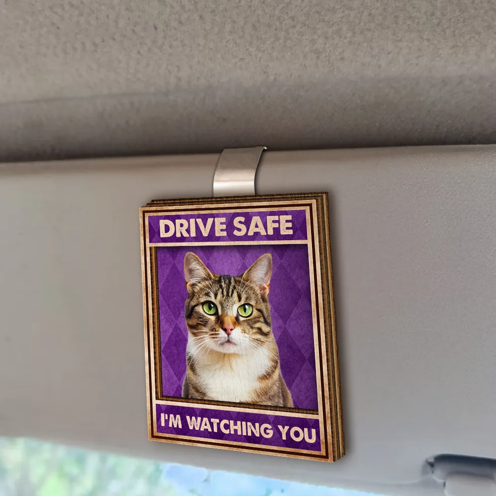 Custom Photo Drive Safe We’re Waiting At The Door Dog Cat Pet Vintage - Personalized Custom Shaped Car Visor Clip - Image 3