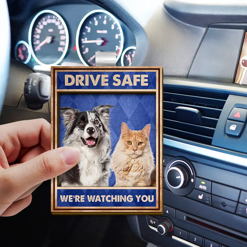 Custom Photo Drive Safe We’re Waiting At The Door Dog Cat Pet Vintage - Personalized Custom Shaped Car Visor Clip - Image 4