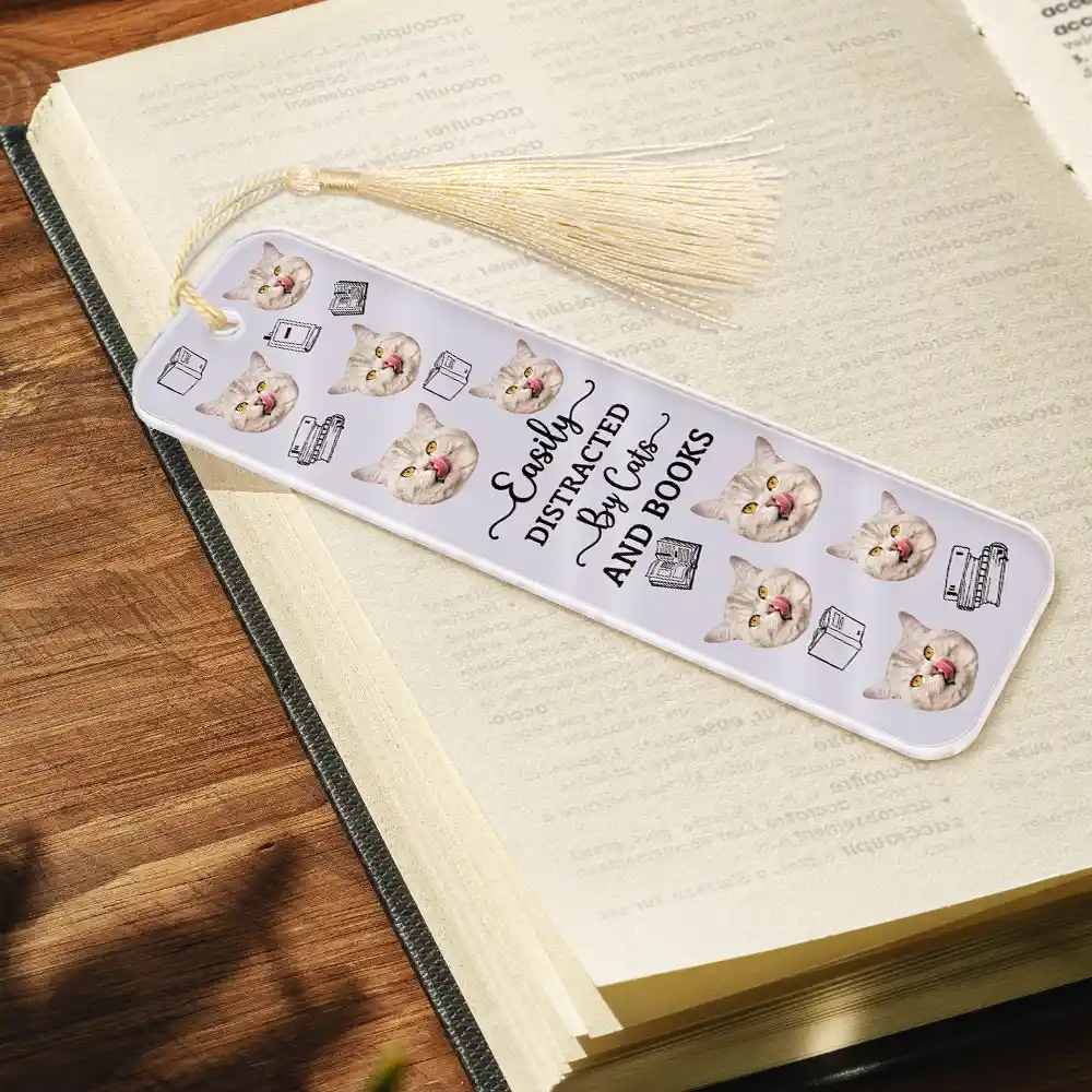 Custom Photo Easily Distracted By Dogs Cats And Books - Personalized Acrylic Bookmark - Image 3