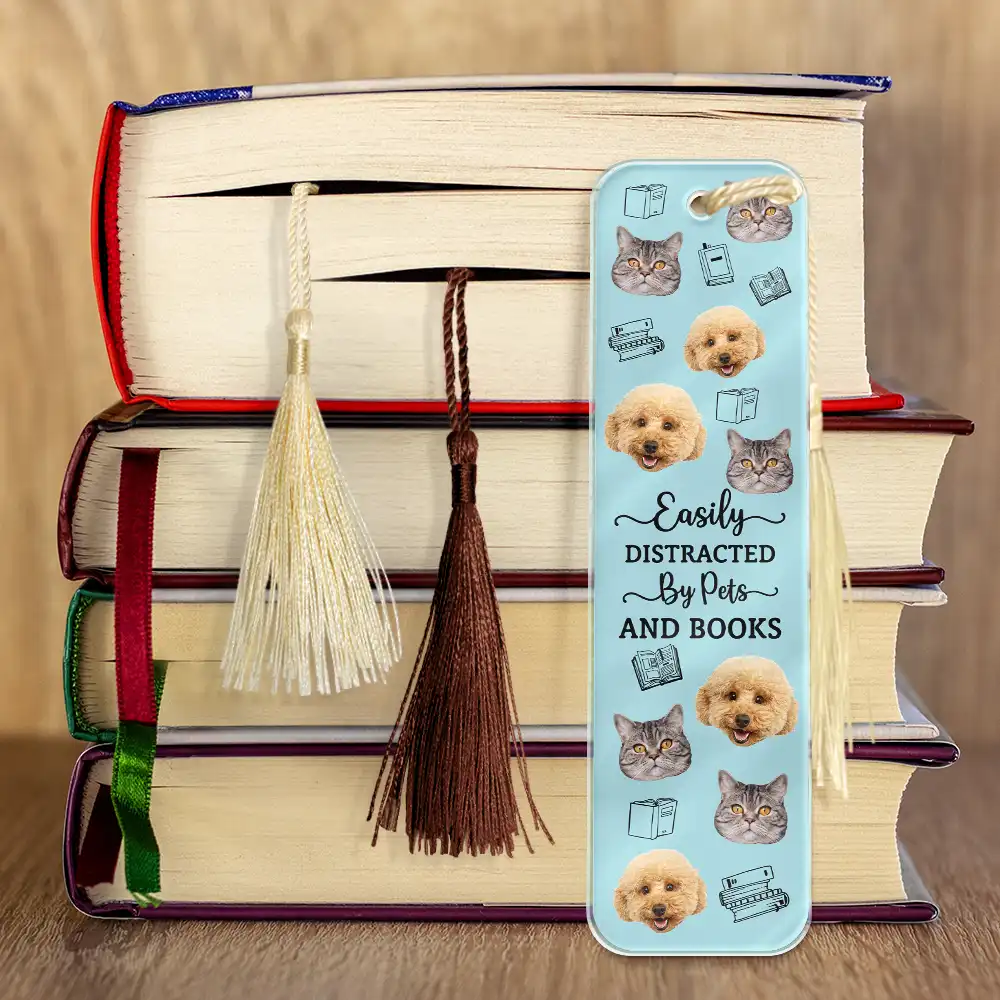 Custom Photo Easily Distracted By Dogs Cats And Books - Personalized Acrylic Bookmark - Image 5