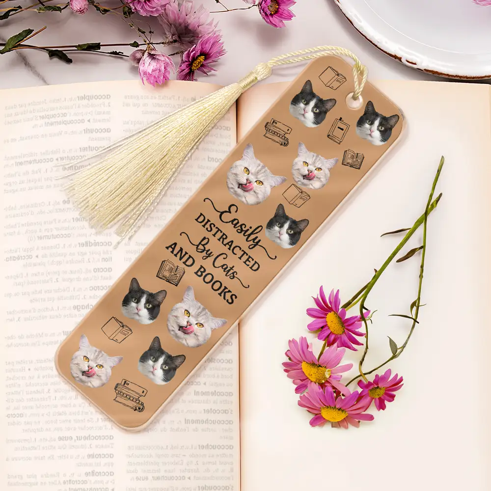 Custom Photo Easily Distracted By Dogs Cats And Books - Personalized Acrylic Bookmark - Image 7
