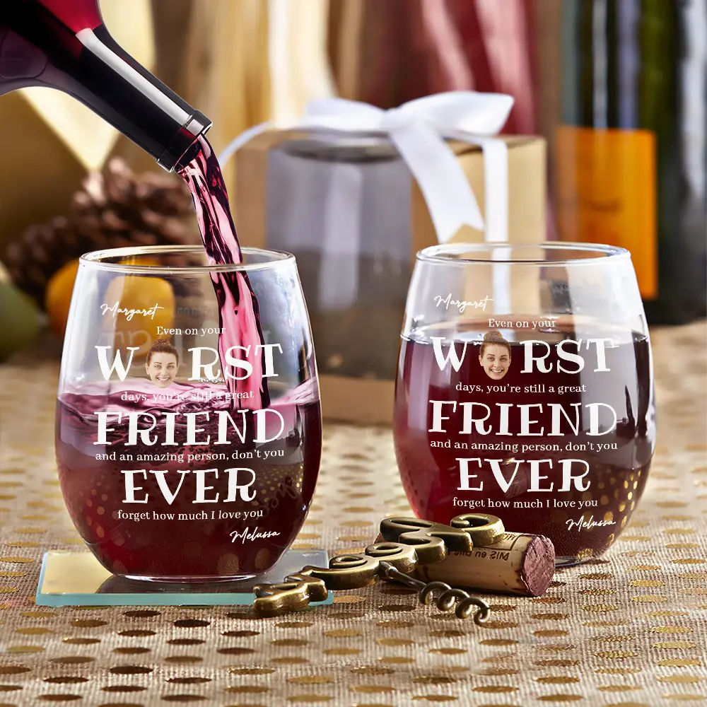Custom Photo Even On Your Worst Days Funny Chaotic Love Mother Daughter - Personalized Stemless Wine Glass - Image 4