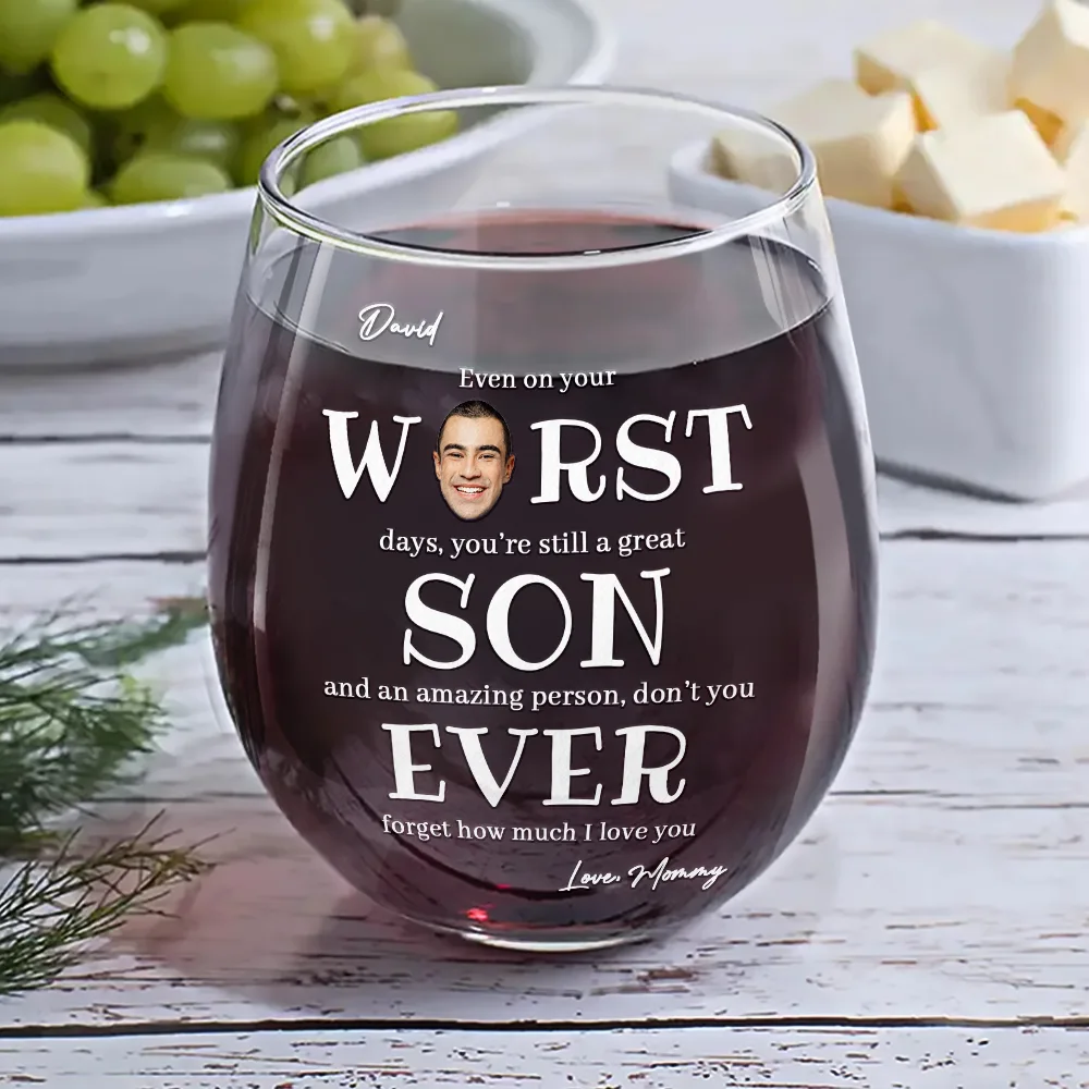 Custom Photo Even On Your Worst Days Funny Chaotic Love Mother Daughter - Personalized Stemless Wine Glass - Image 7