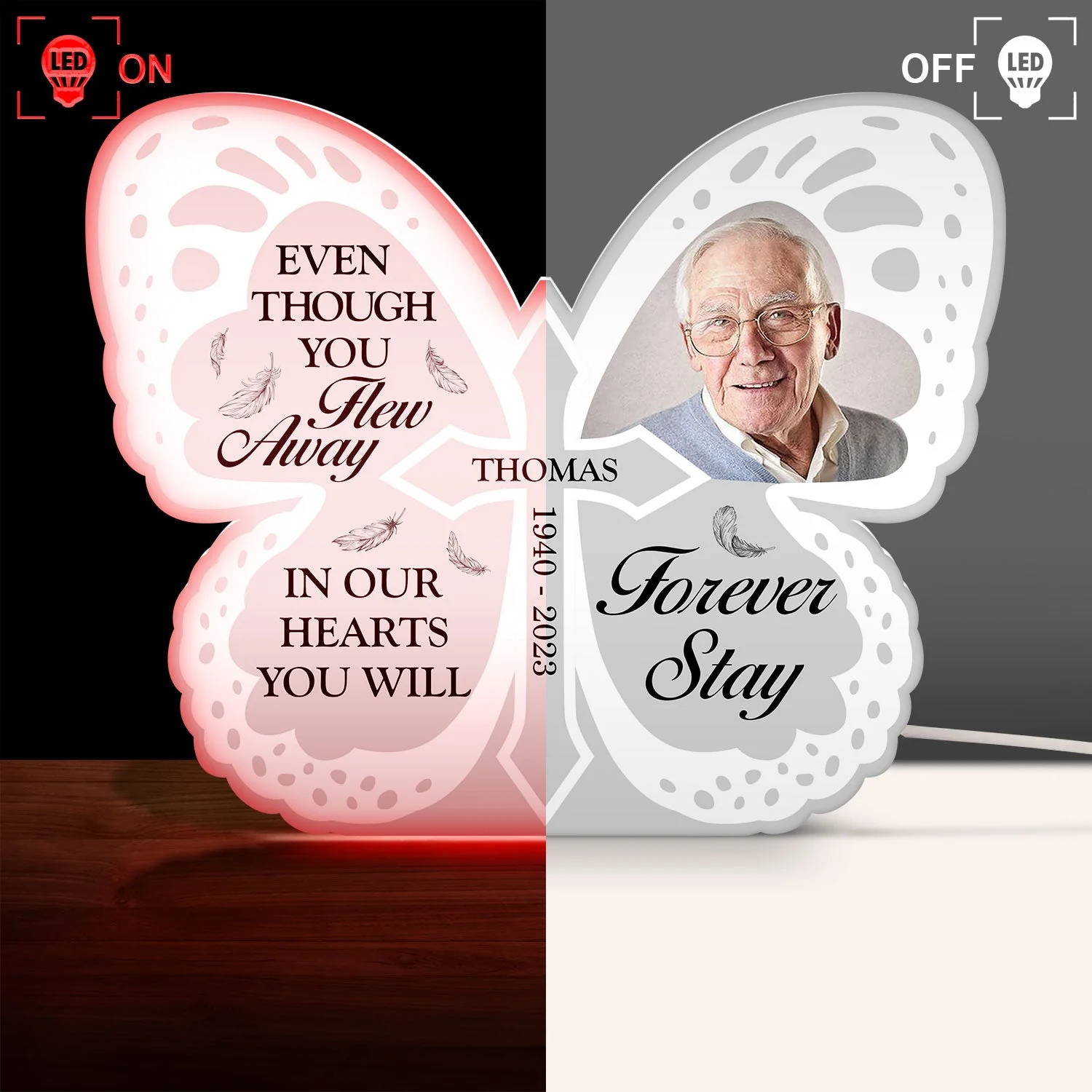 Custom Photo Even Though You Flew Away - Loving, Memorial Gift For Family, Siblings, Friends - Personalized Custom Shaped Photo Light Box - Image 3