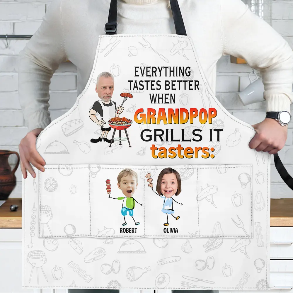 Custom Photo Everything Tastes Better When Daddy Grills It - Personalized Apron - Image 3