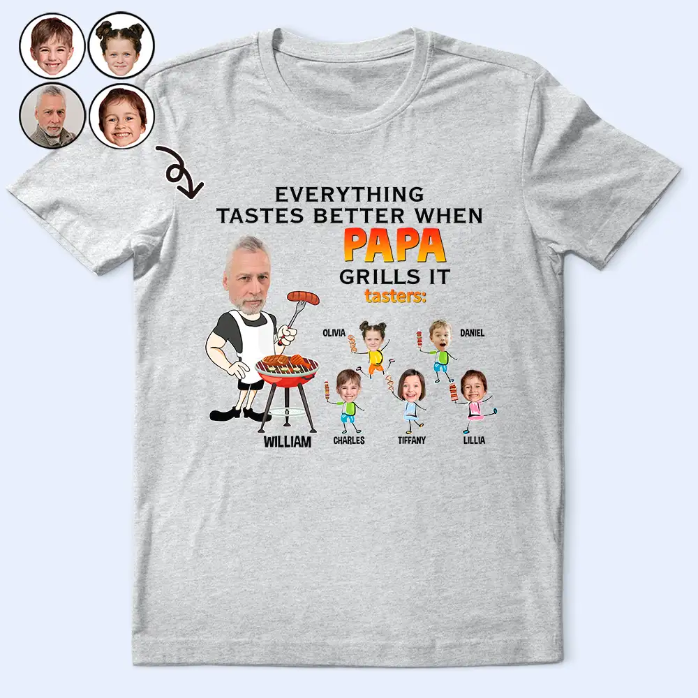 Custom Photo Everything Tastes Better When Daddy Grills It - Personalized T Shirt - Image 2