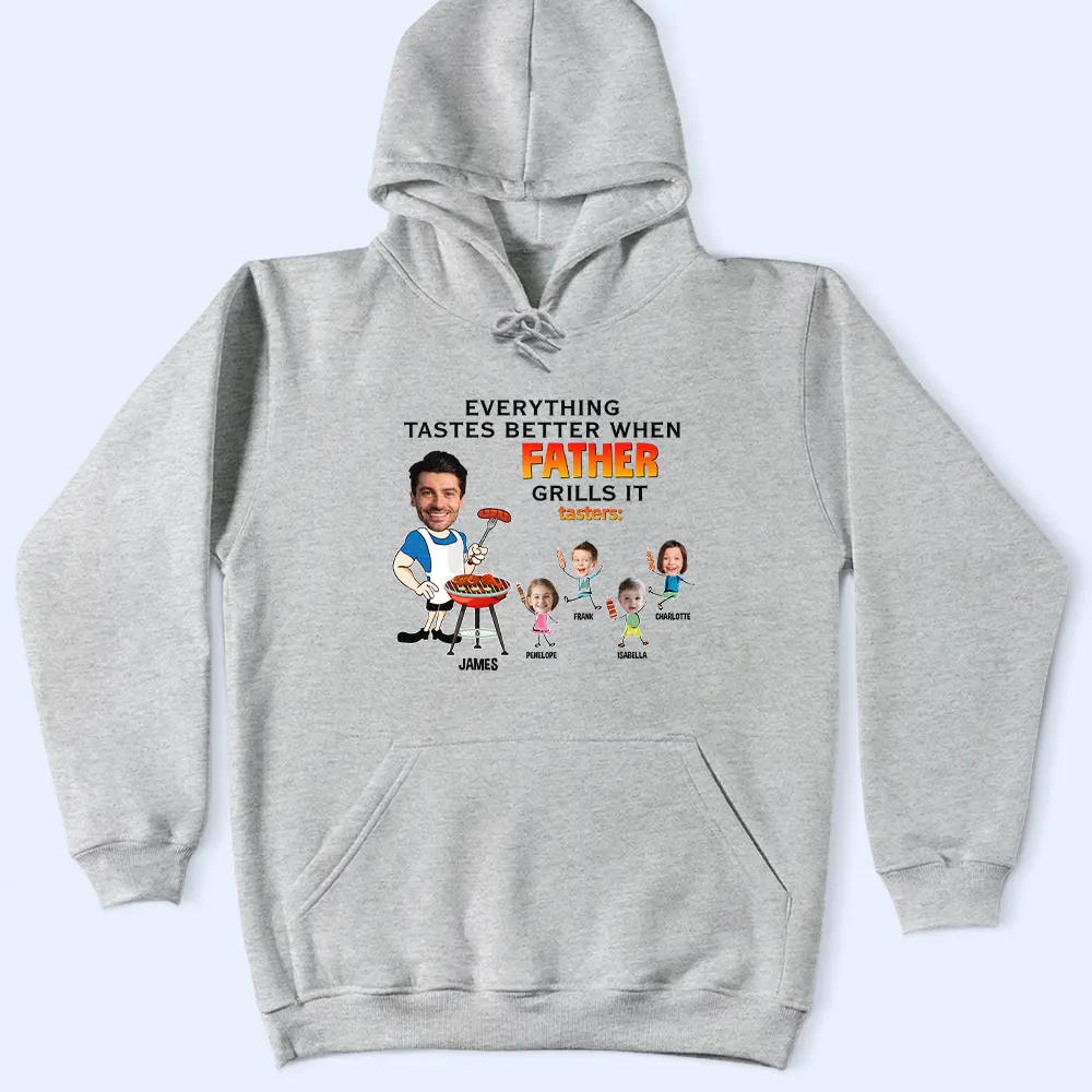 Custom Photo Everything Tastes Better When Daddy Grills It - Personalized T Shirt - Image 6