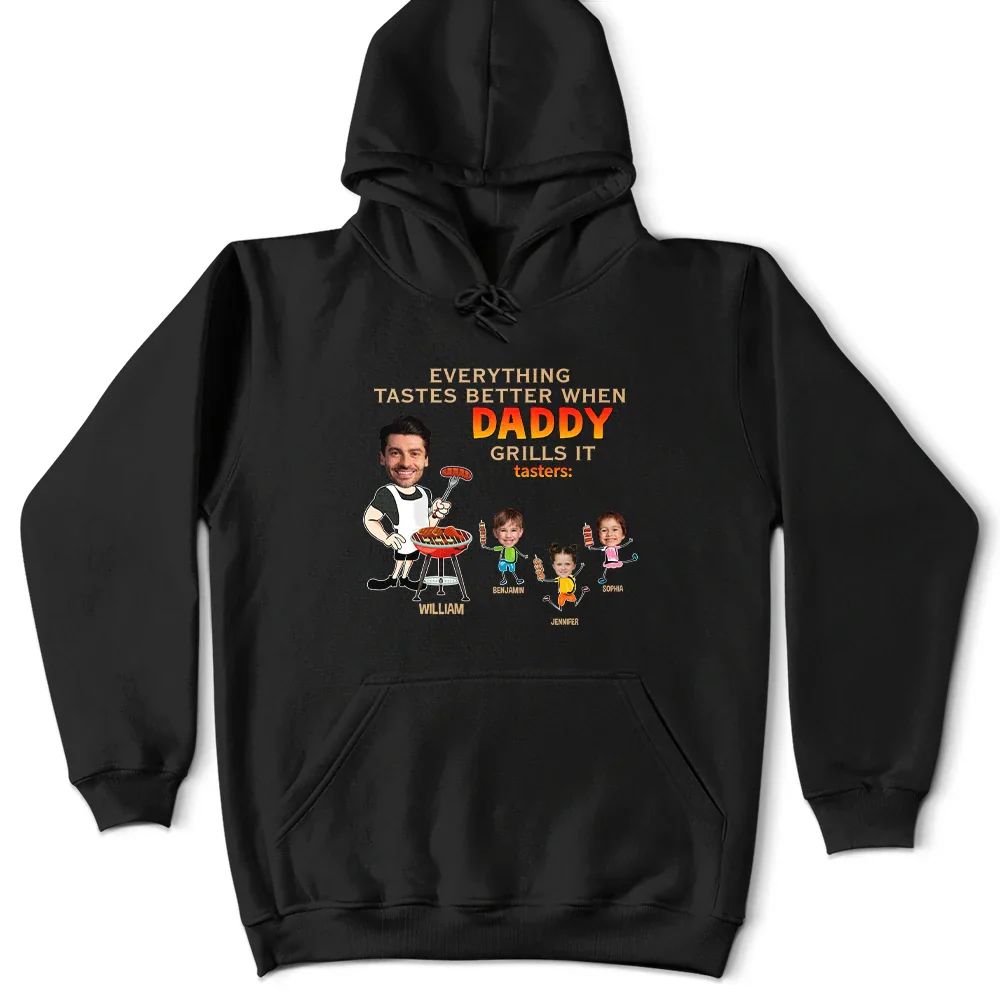Custom Photo Everything Tastes Better When Daddy Grills It - Personalized T Shirt - Image 7