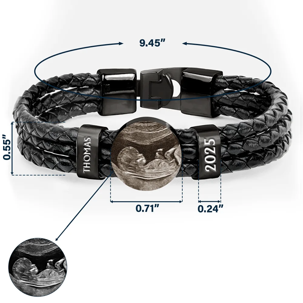 Custom Photo Expecting Dad Mom New Parents - Personalized Leather Braided Bracelet - Image 5