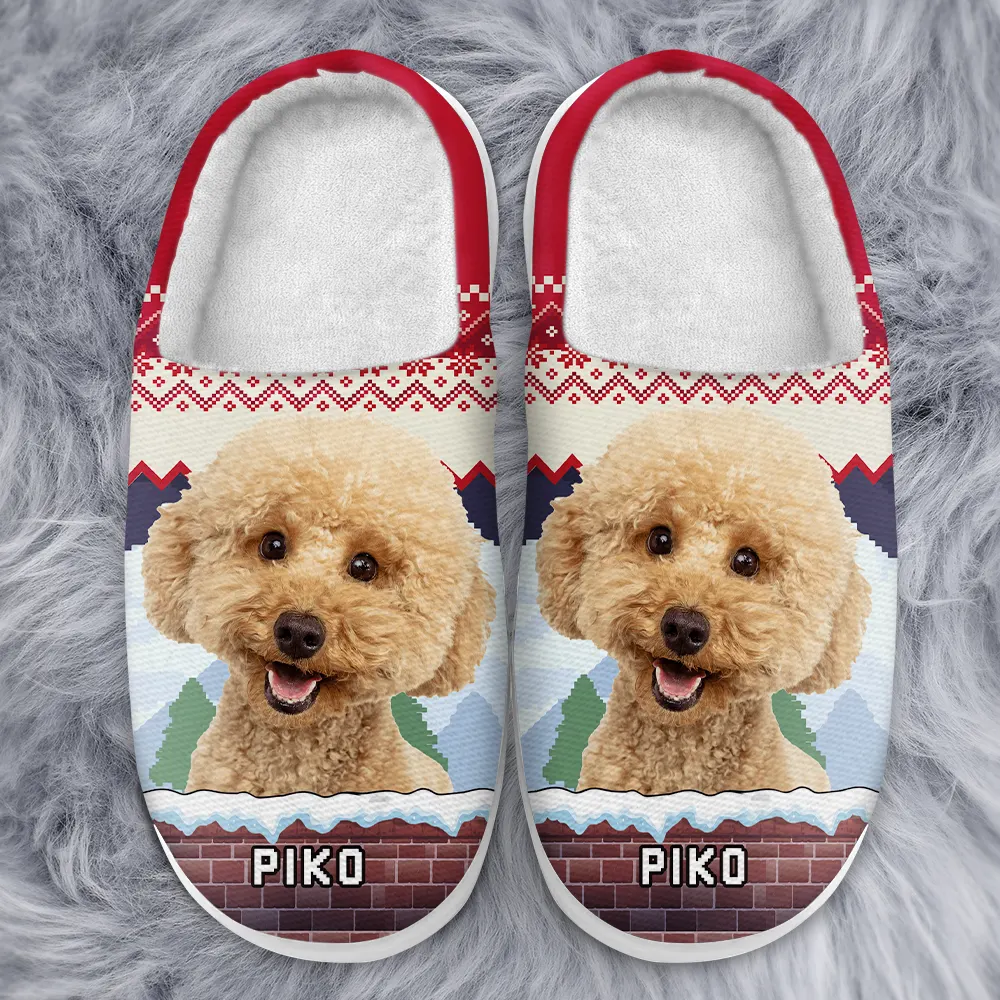 Custom Photo Face Christmas Theme - Personalized Fluffy Slippers - Image 4