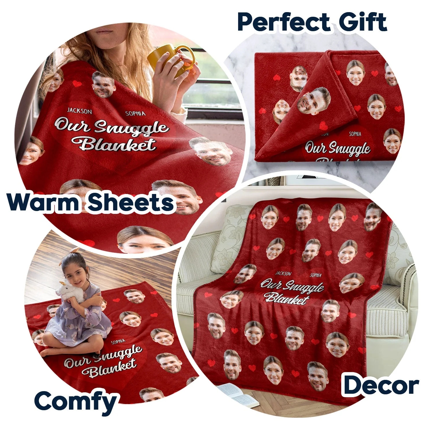 Custom Photo Face Couple Our Snuggle Blanket - Custom Photo Gift For Couples - Personalized Custom Fleece Blanket - Image 5