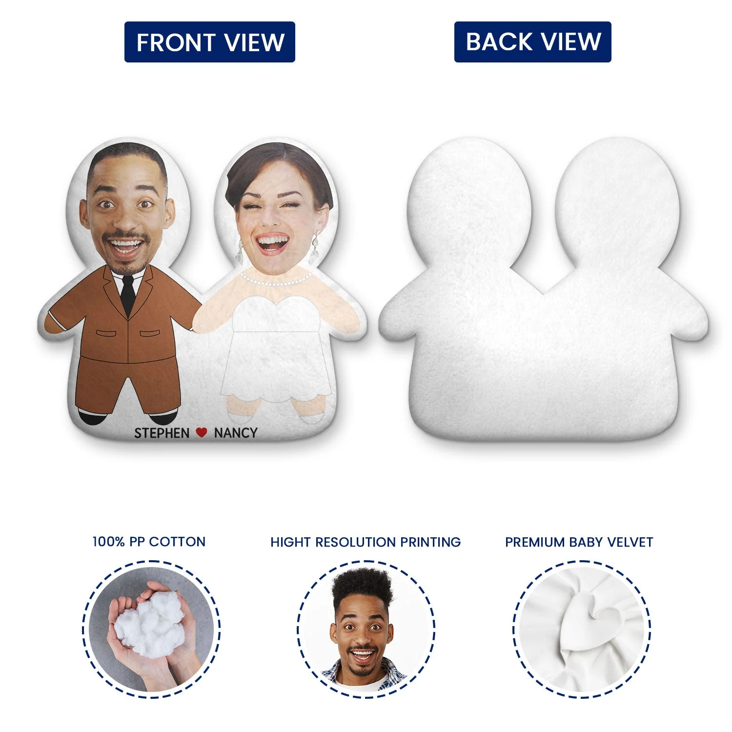 Custom Photo Face Cutout Wedding Couple - Gift For Couples - Personalized Custom Shaped Pillow - Image 4