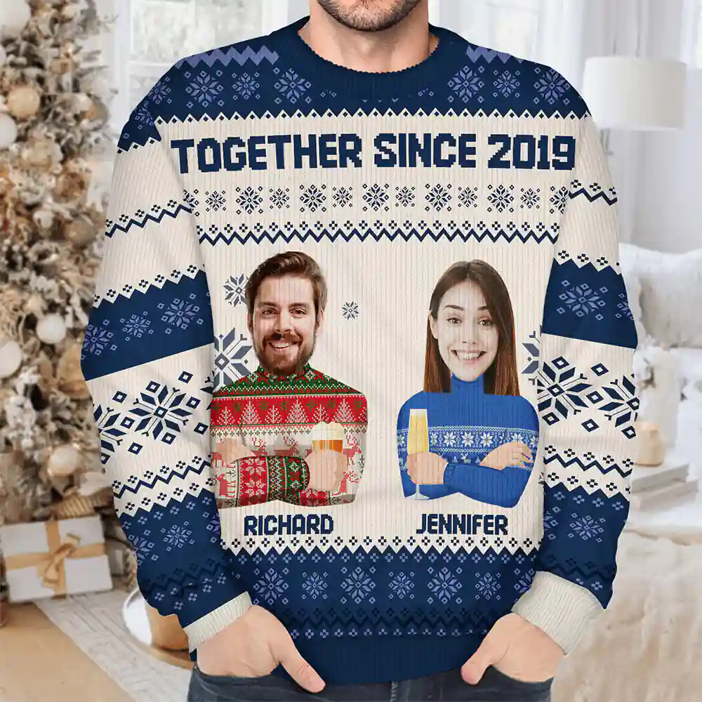 Custom Photo Face Flat Art Christmas Family - Personalized Unisex Ugly Sweater - Image 5