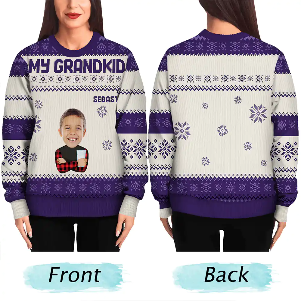 Custom Photo Face Flat Art Christmas Family - Personalized Unisex Ugly Sweater - Image 6