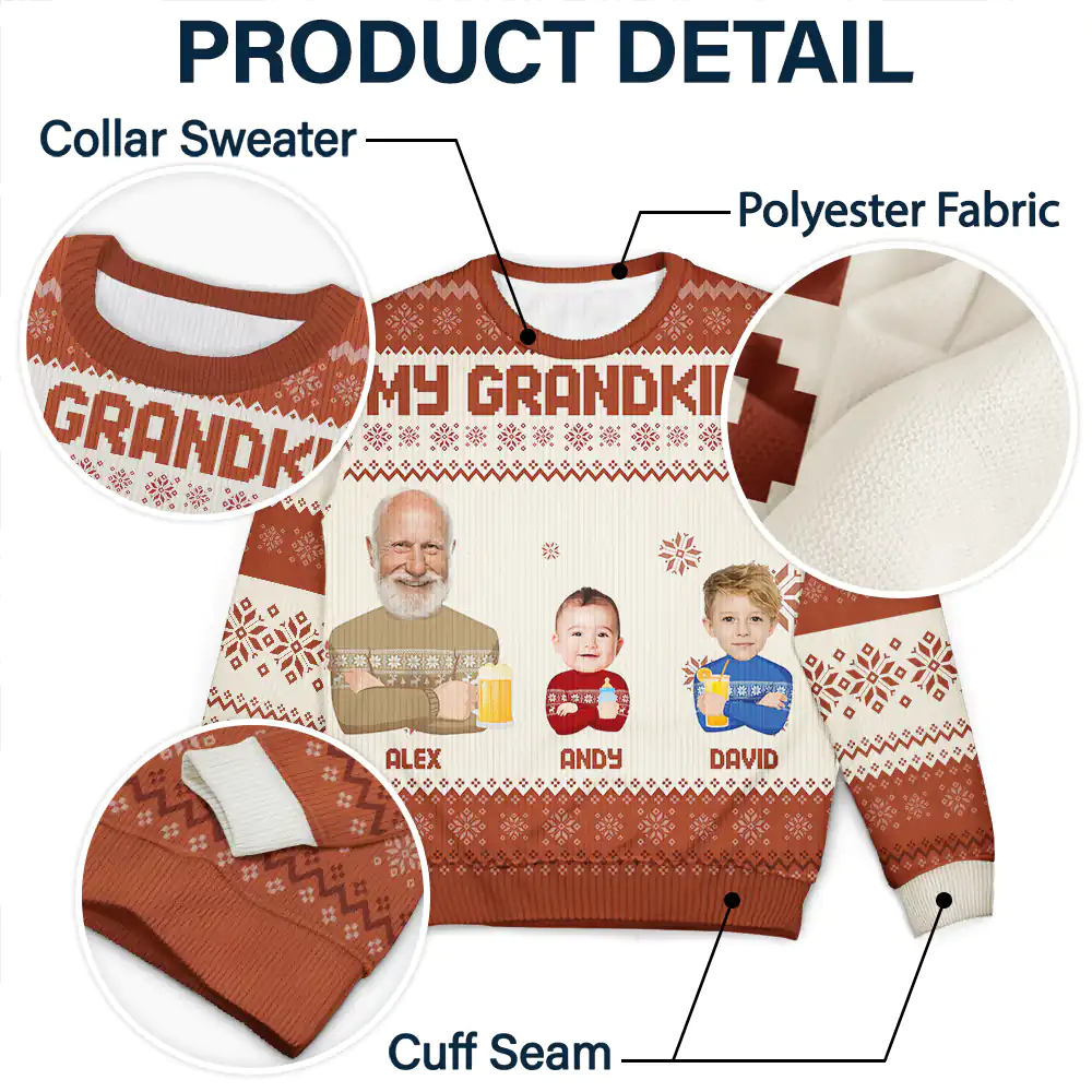 Custom Photo Face Flat Art Christmas Family - Personalized Unisex Ugly Sweater - Image 7