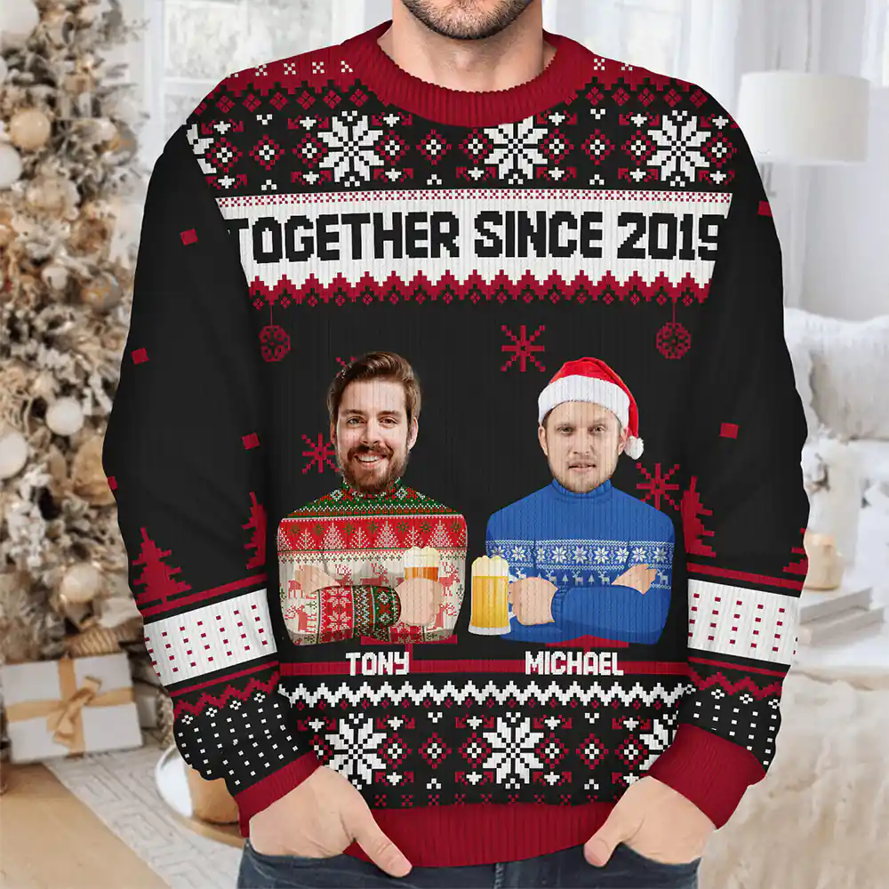 Custom Photo Face Flat Art Christmas Family Version 2 - Personalized Unisex Ugly Sweater - Image 5