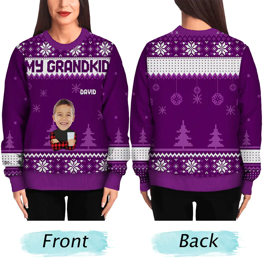 Custom Photo Face Flat Art Christmas Family Version 2 - Personalized Unisex Ugly Sweater - Image 6