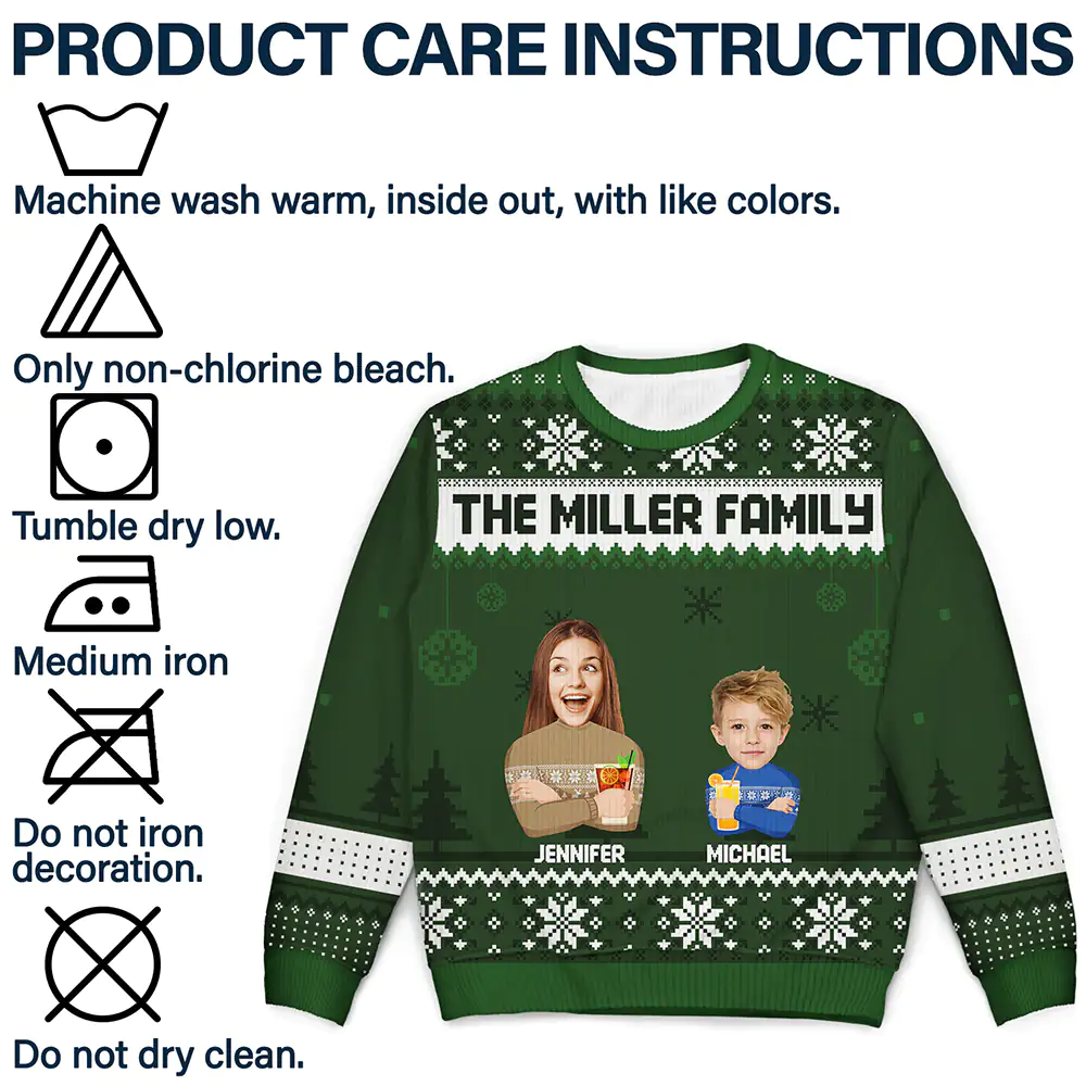 Custom Photo Face Flat Art Christmas Family Version 2 - Personalized Unisex Ugly Sweater - Image 8
