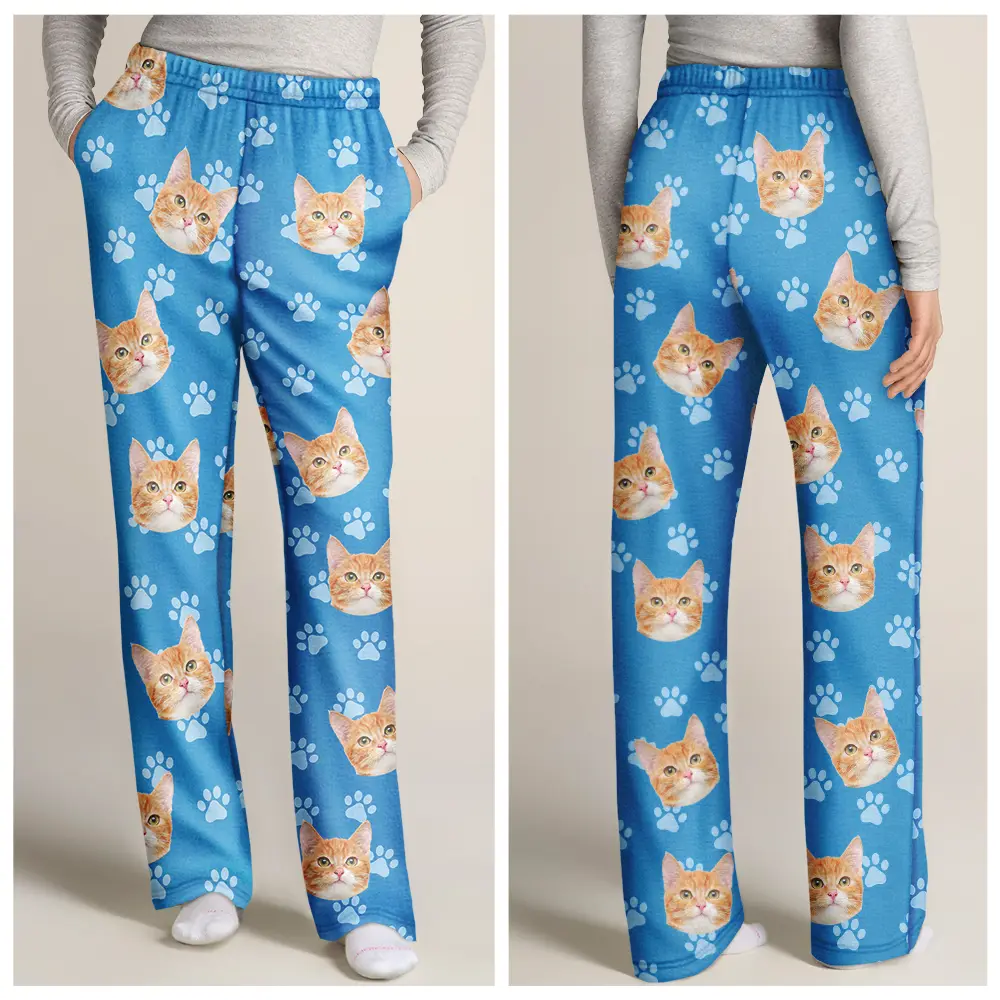 Custom Photo Face Funny Pattern Dog Cat Family - Personalized Pajama Pants - Image 4
