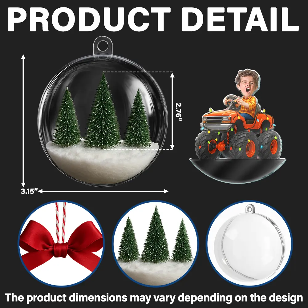 Custom Photo Face Kid Riding Monster Truck - Personalized 3D Acrylic Ball Ornament - Image 3