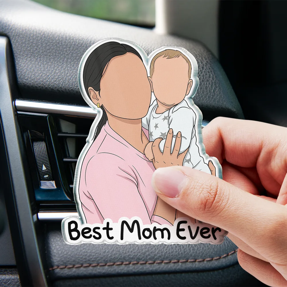 Custom Photo Faceless Portrait Best Dad Mom Ever - Personalized Acrylic Car Vent Clip - Image 5