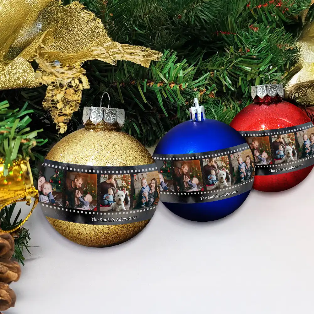 Custom Photo Family Adventure Trip Film Roll - Personalized Ball Ornament - Image 4