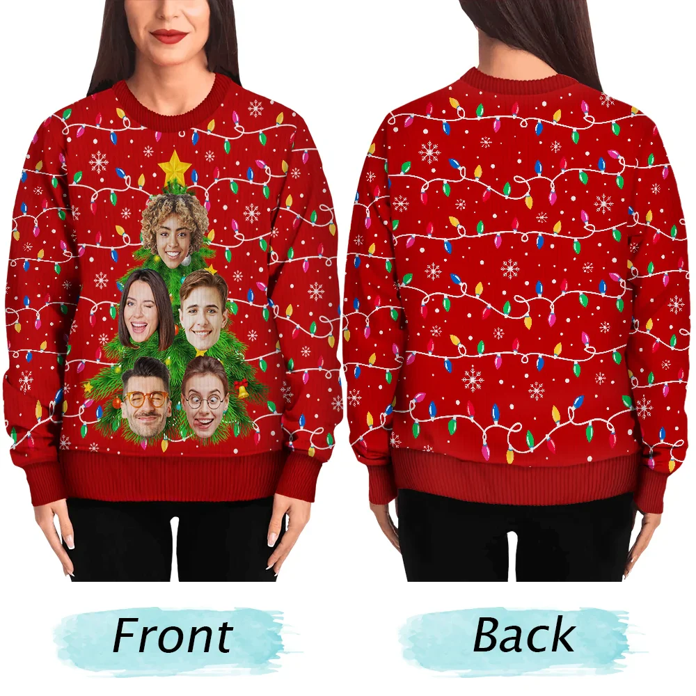 Custom Photo Family And Friends On Christmas Tree - Personalized Unisex Ugly Sweater - Image 6