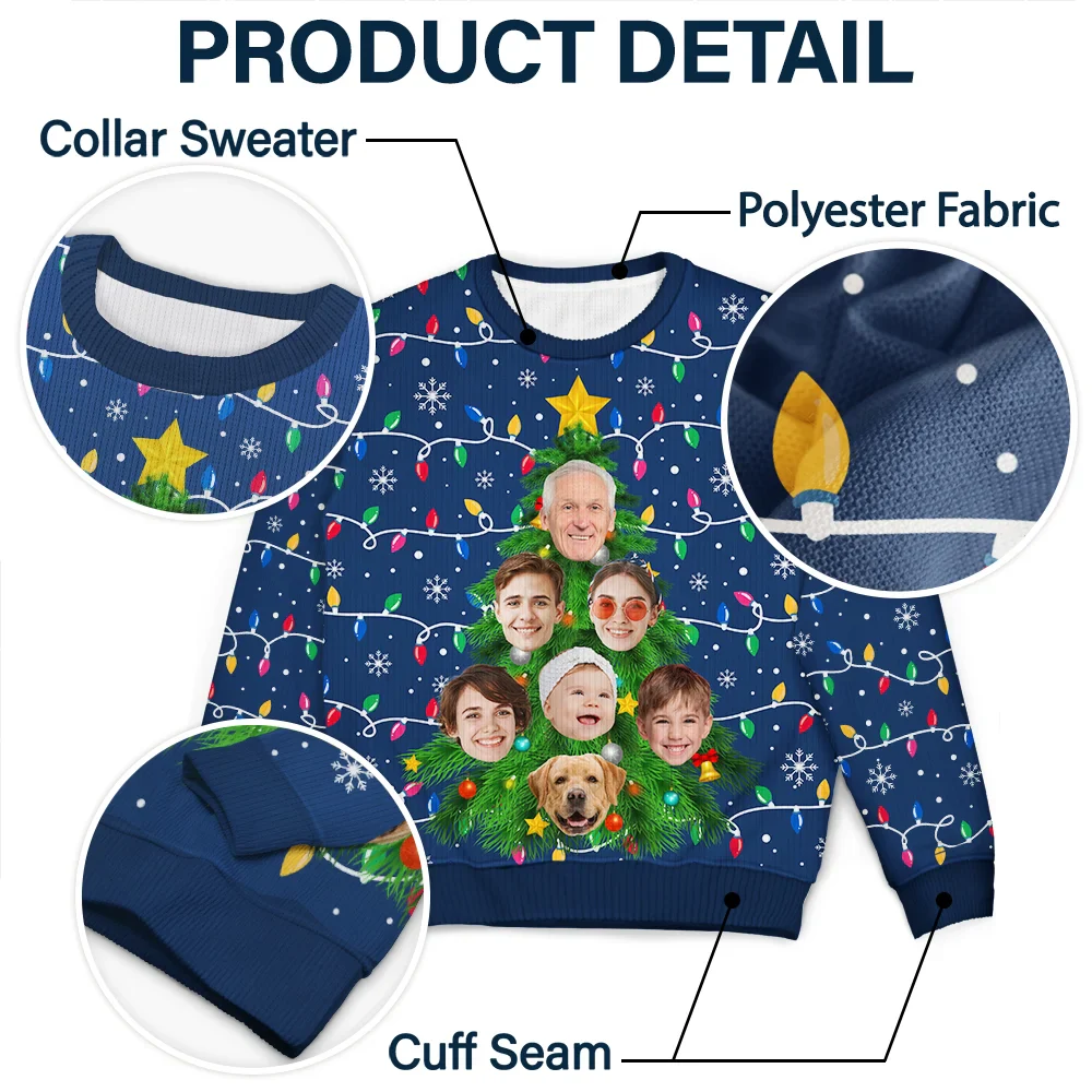 Custom Photo Family And Friends On Christmas Tree - Personalized Unisex Ugly Sweater - Image 7