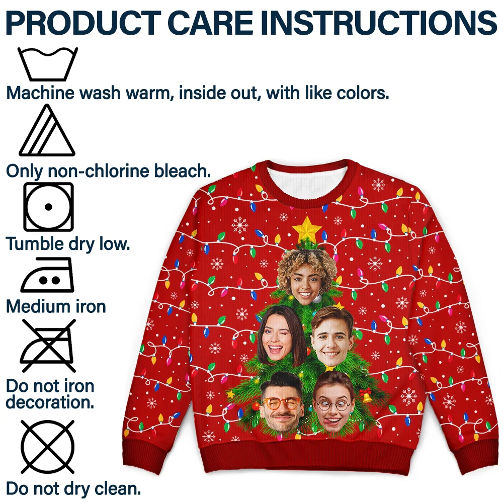 Custom Photo Family And Friends On Christmas Tree - Personalized Unisex Ugly Sweater - Image 8