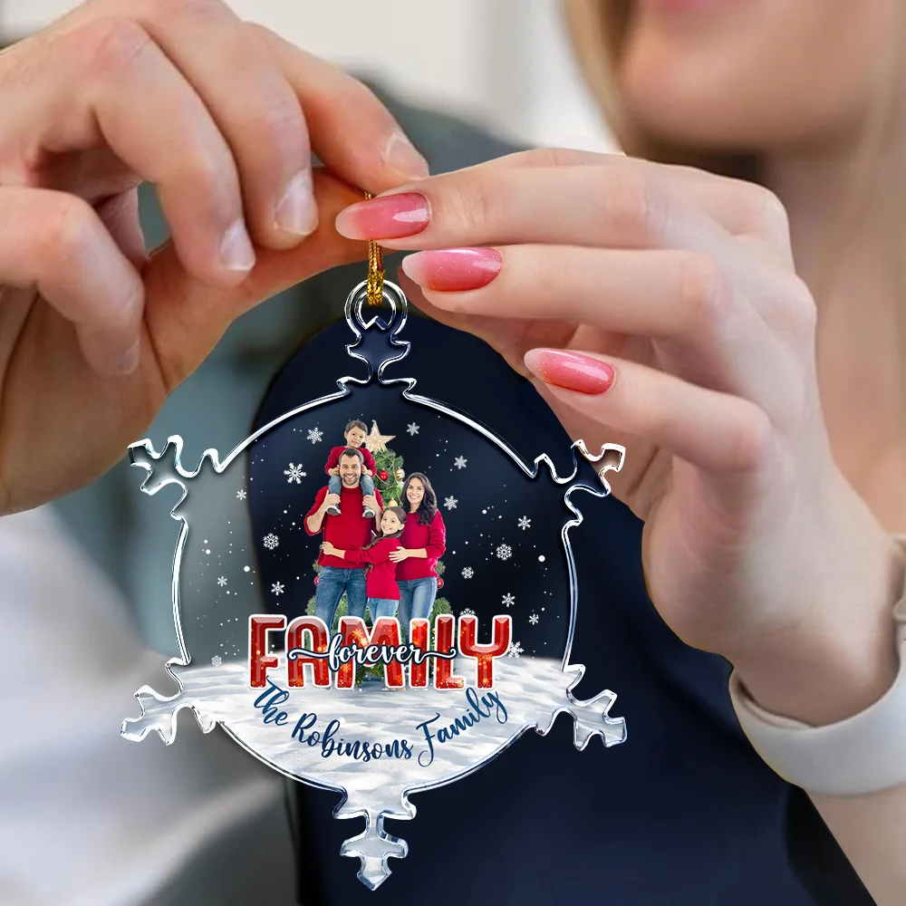 Custom Photo Family Besties Sisters Forever - Personalized Snowflakes Shaped Glass Ornament - Image 5