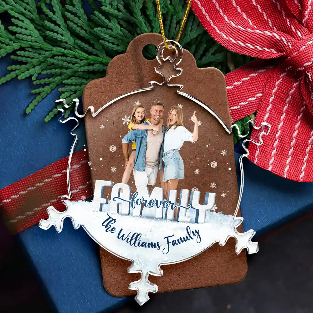 Custom Photo Family Besties Sisters Forever - Personalized Snowflakes Shaped Glass Ornament - Image 6