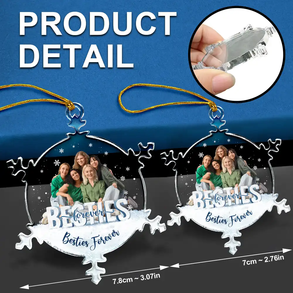 Custom Photo Family Besties Sisters Forever - Personalized Snowflakes Shaped Glass Ornament - Image 7