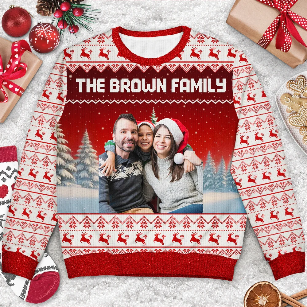 Custom Photo Family Beties With Winter Scene - Personalized Unisex Ugly Sweater - Image 4