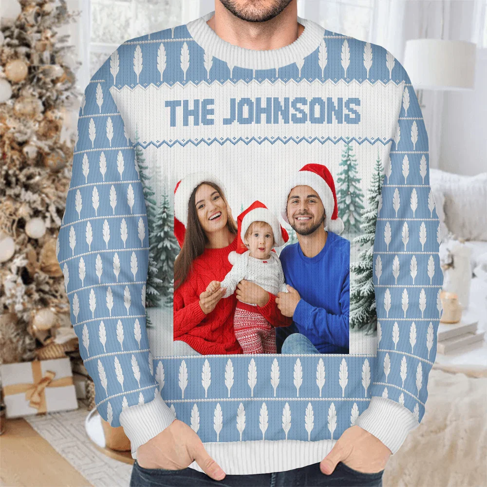 Custom Photo Family Beties With Winter Scene - Personalized Unisex Ugly Sweater - Image 5
