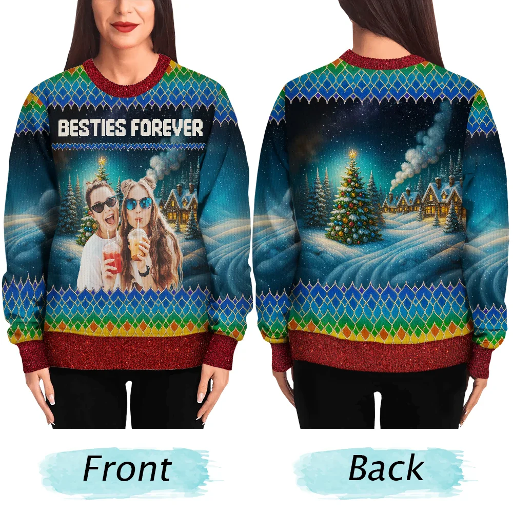 Custom Photo Family Beties With Winter Scene - Personalized Unisex Ugly Sweater - Image 6
