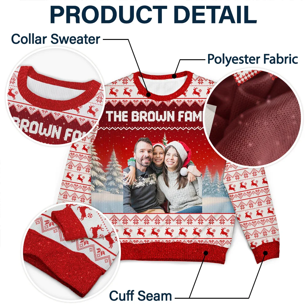 Custom Photo Family Beties With Winter Scene - Personalized Unisex Ugly Sweater - Image 7