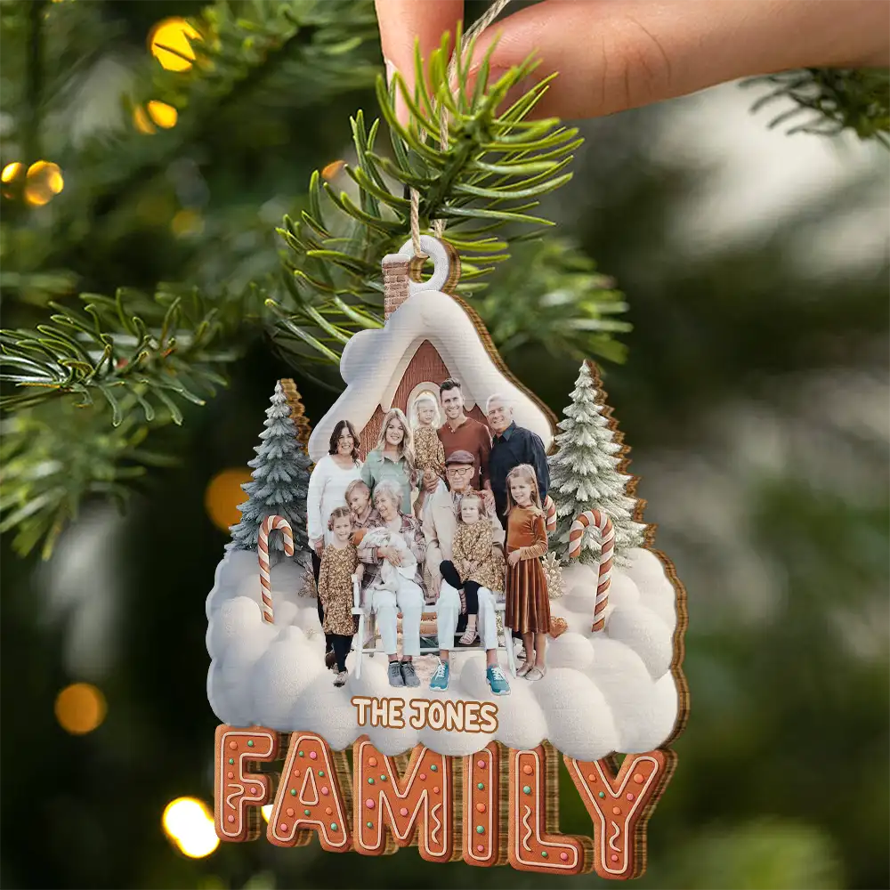 Custom Photo Family Christmas House - Personalized Custom Shaped Wooden Ornament - Image 4