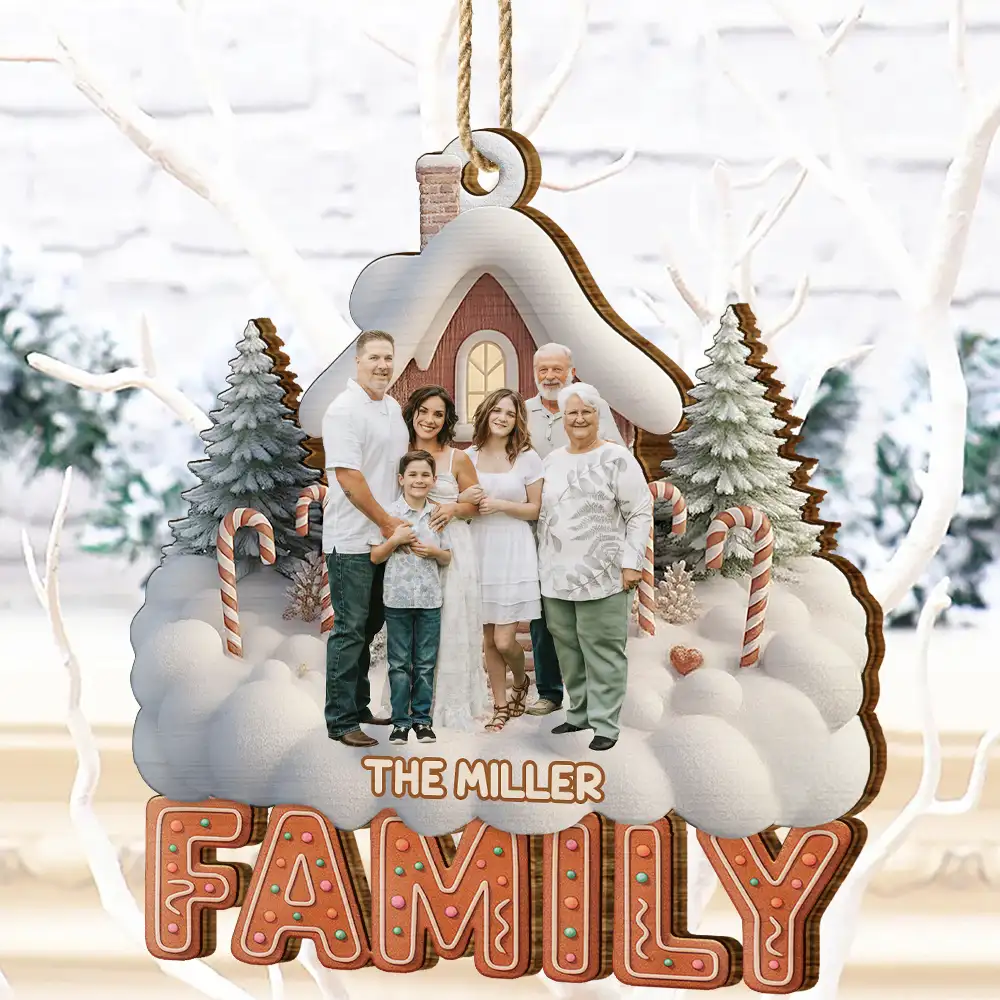 Custom Photo Family Christmas House - Personalized Custom Shaped Wooden Ornament - Image 6