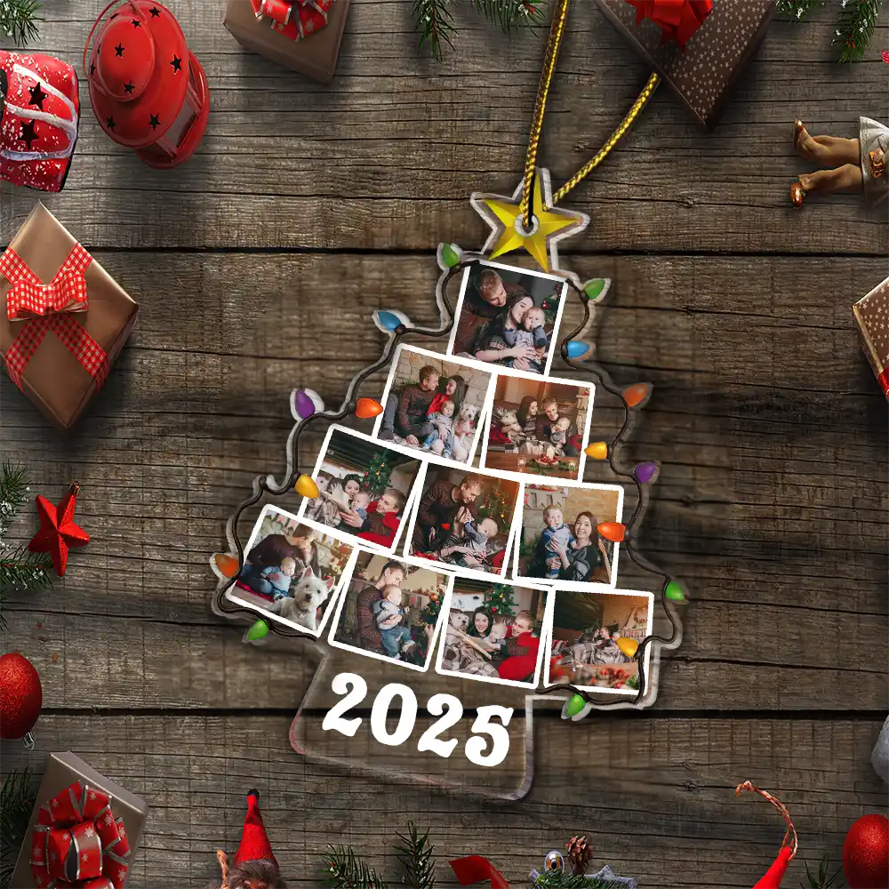 Custom Photo Family Christmas Tree Version 2 - Personalized Custom Shaped Acrylic Ornament - Image 5