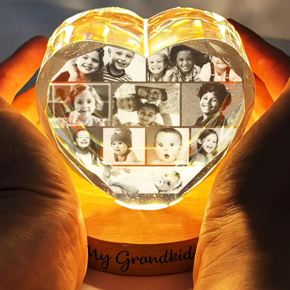 Custom Photo Family Couple Bestie Pet - Personalized Crystal Heart Shaped Lamp - Image 4