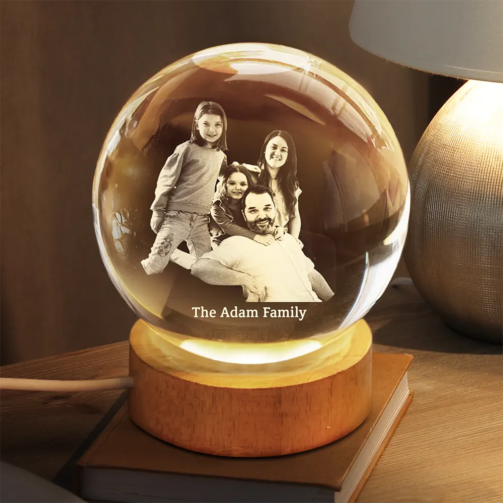 Custom Photo Family Couple Friends Pet - Personalized Crystal Globe Lamp - Image 3