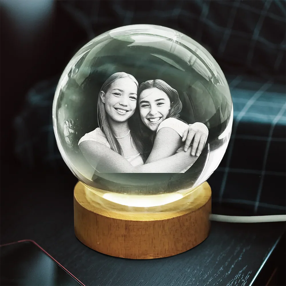 Custom Photo Family Couple Friends Pet - Personalized Crystal Globe Lamp - Image 4