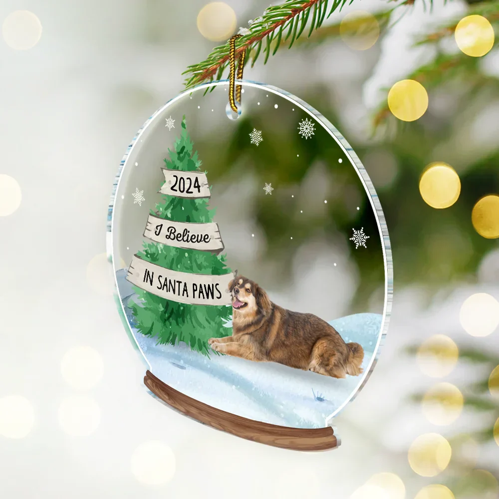 Custom Photo Family Dog Cat By Christmas Tree - Personalized Custom Shaped Acrylic Ornament - Image 3