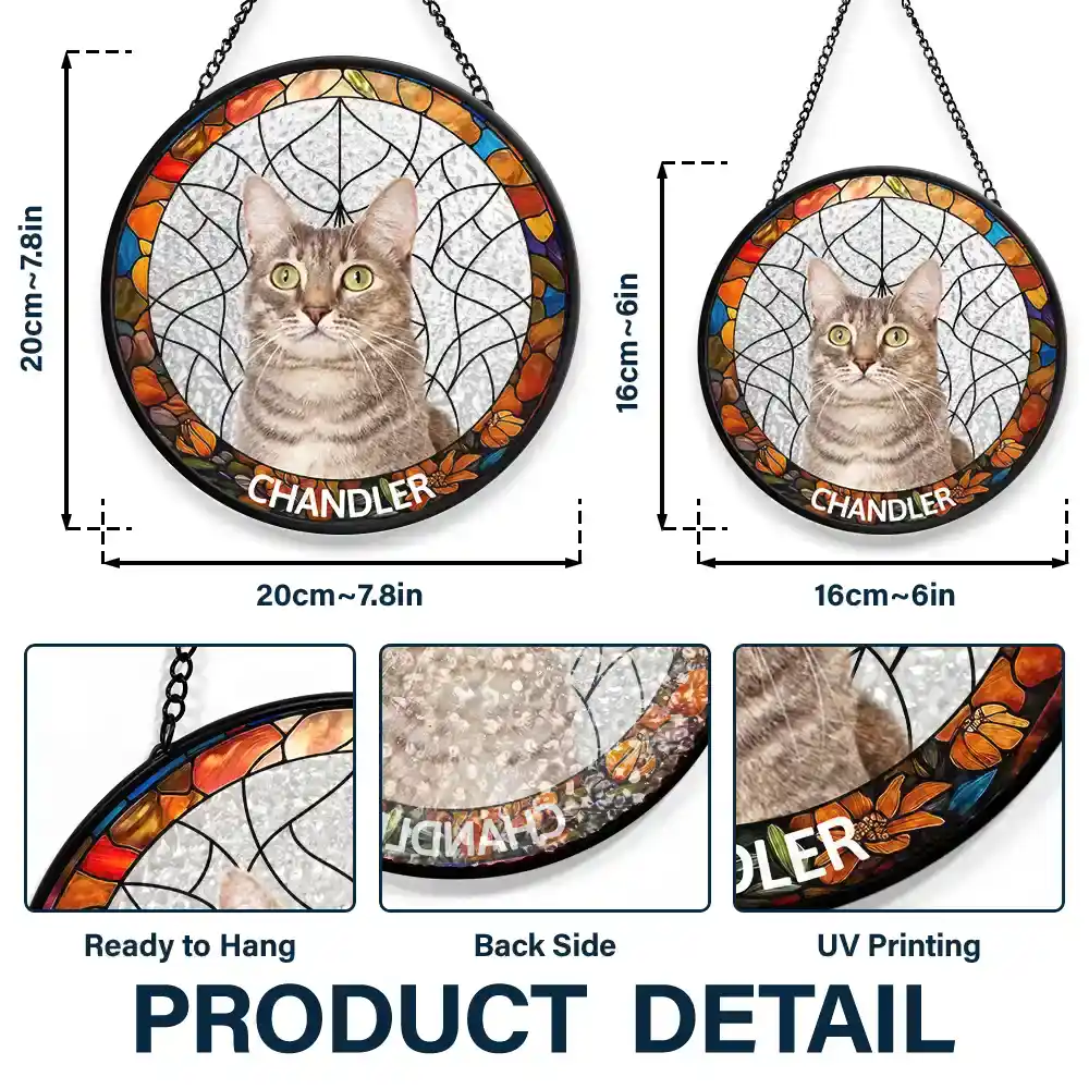 Custom Photo Family Dog Cat - Personalized Stained Glass Window Hanging Suncatcher - Image 4