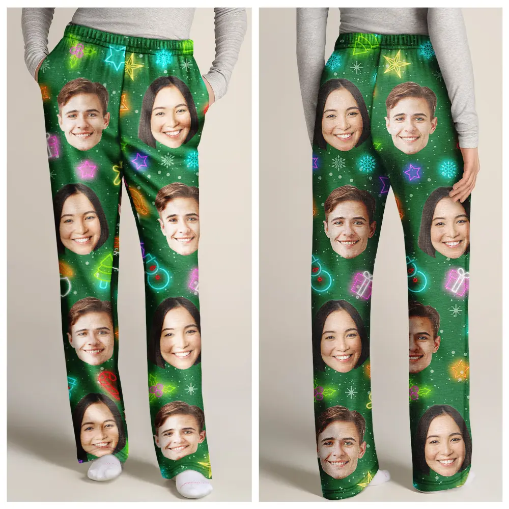 Custom Photo Family Face Neon Style Light It Up - Personalized Pajama Pants - Image 4
